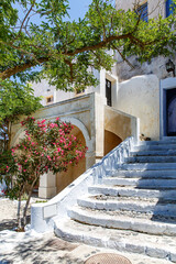 Walking in the streets of Santorini in Greece