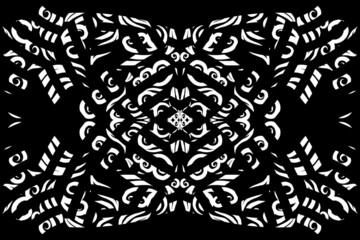  Black and white caleidoscope gradient flower and leaf line art pattern of indonesian culture traditional tenun batik ethnic dayak ornament for wallpaper ads background 