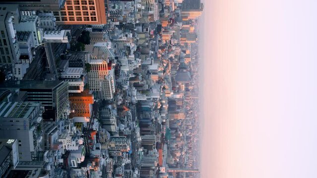 4Kタイムラプス渋谷夕方から夜景の縦動画 パンニング
