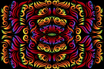 Beautiful glow rainbow colour caleidoscope gradient flower line art pattern wallpaper of indonesian traditional abstract batik  ethnic dayak ornament for commercial  ads