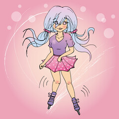 vector illustration with cute cartoon girl, card