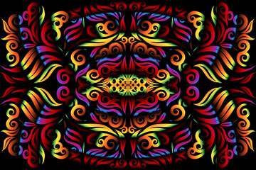 Beautiful glow colour caleidoscope gradient flower line art pattern wallpaper of indonesian traditional abstract batik  ethnic dayak ornament for commercial  ads