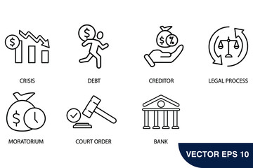 Bankruptcy icons set . Bankruptcy pack symbol vector elements for infographic web