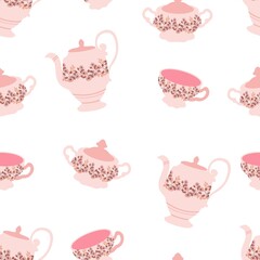 vector seamless pattern with cute cartoon dishes, cozy print