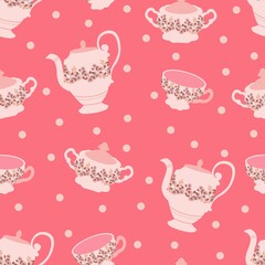 vector seamless pattern with cute cartoon dishes, cozy print
