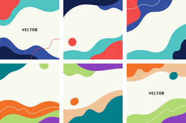 Abstract simple cute hand drawn sytle square post background design vector collection. Creative art cover and social media feed layout template.
