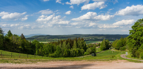 Beautiful Czech landscape near Krkonose with hills, meadows and forests