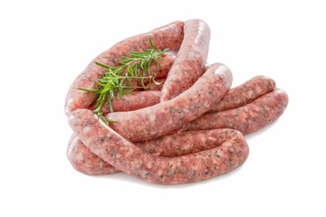 raw herb sausages isolated on a white background