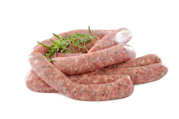 raw herb sausages isolated on a white background