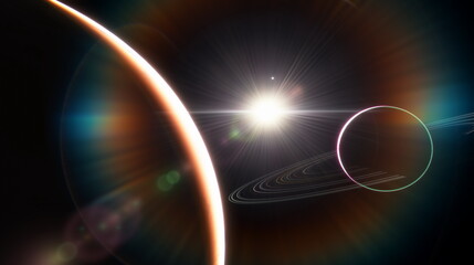 Saturn rings Fantastic planet. Gas giant planet with an asteroid ring around its orbit in space. Space science fiction. 3d render