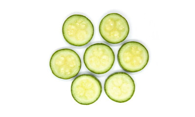 Green zucchini slices isolated on white background