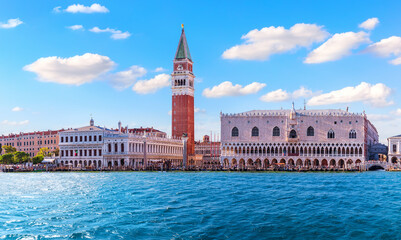 Fototapeta na wymiar View of the San Marco and Doge's Palace from Venice lagoon, the main place of visit, Italy