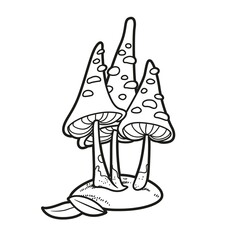 Tall poisonous mushrooms linear drawing for coloring isolated on white background