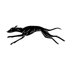 Vector hand drawn doodle sketch running black whippet dog isolated on white background