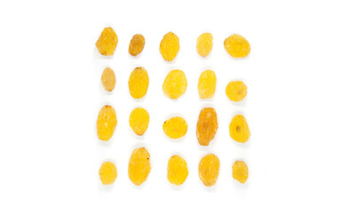 Square raisins composition on white background