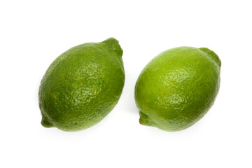 Two citrus lime fruit isolated on white background - top view
