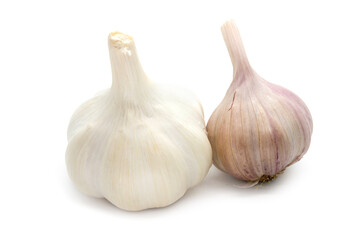 Two raw garlic isolated on white background