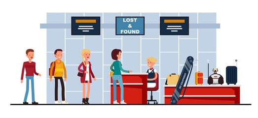Lost found service vector queue at airport terminal