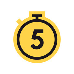 Countdown timer and stopwatch yellow symbol flat vector illustration.
