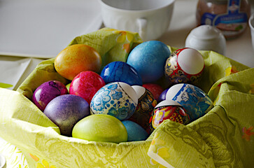 Easter eggs on the holiday table
