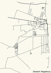 Detailed navigation black lines urban street roads map of the DIESDORF DISTRICT of the German regional capital city of Magdeburg, Germany on vintage beige background