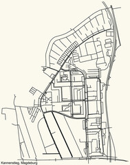 Detailed navigation black lines urban street roads map of the KANNENSTIEG DISTRICT of the German regional capital city of Magdeburg, Germany on vintage beige background