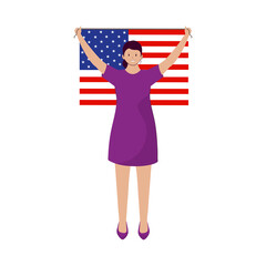 Illustration Of Cheerful Girl Holding American Flag.