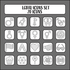 Black Line Art LGBTQ Icon Or Symbol On Grey And White Square Background.