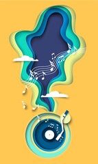 Music paper cut art origami style vector banner