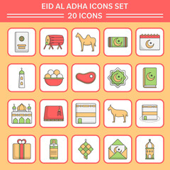 Illustration Of Eid Al Adha 20 Icon SetIn Flat Design.