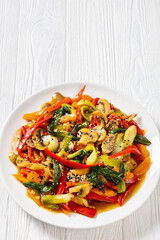 Stir Fry Vegetables on white plate, top view