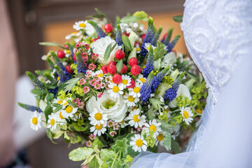 beautiful colorful  wild flowers bridal boquet daisy lavender 