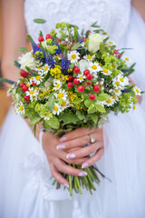 beautiful colorful  wild flowers bridal boquet daisy lavender 