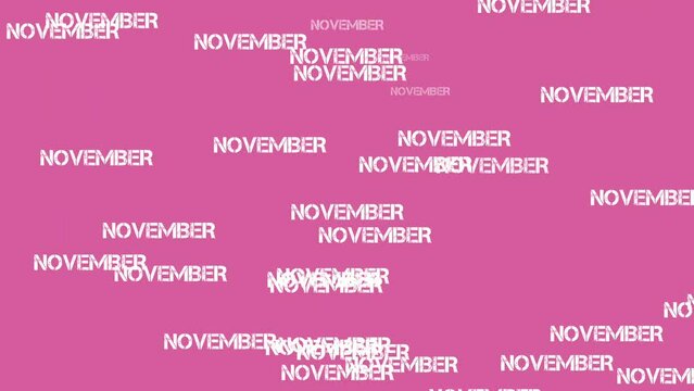 November Text Animation Falling on pink background.Rain of text cartoon animation