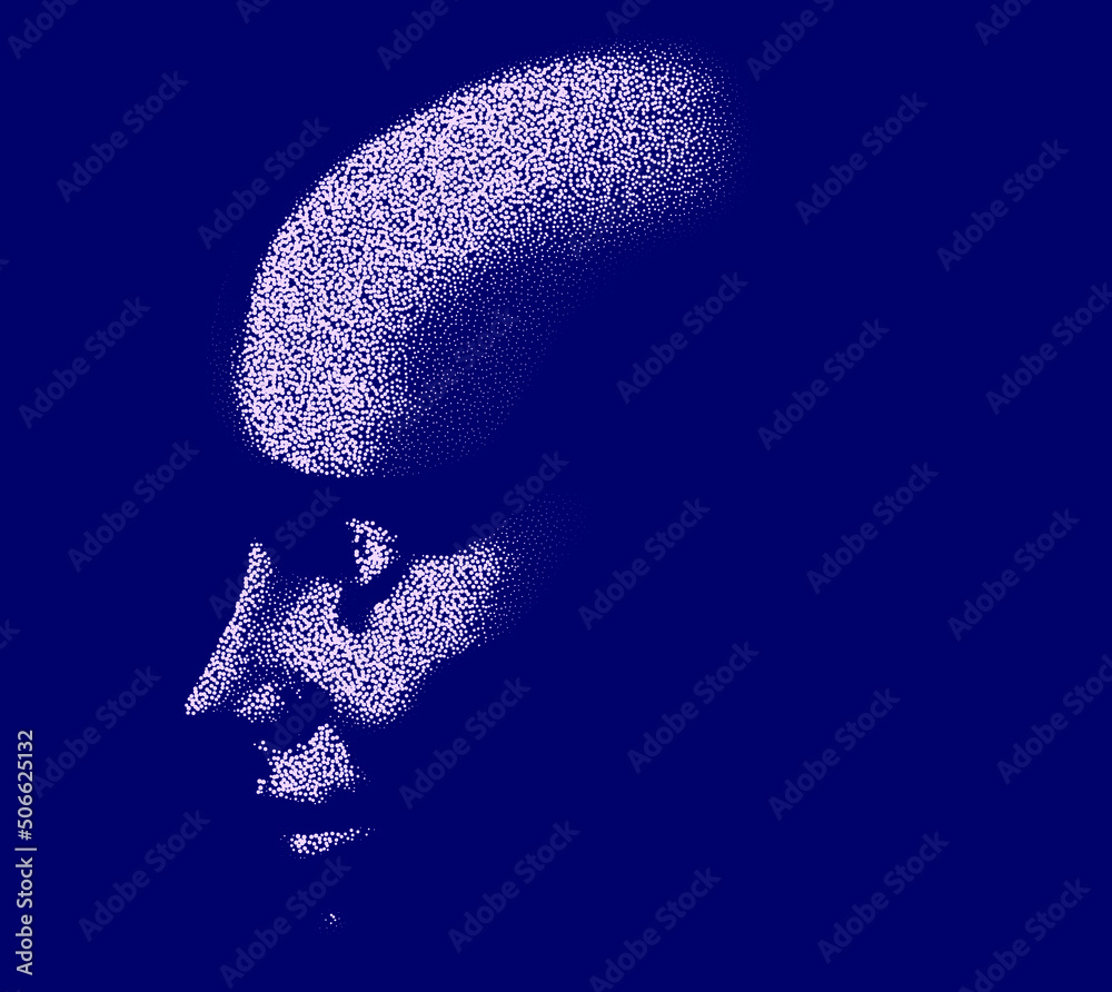 Aufkleber abstract 3d illustration of a human head made of many particles or dots. concept of the artificial i