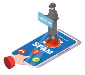 Spam call vector phone fraud and scam design - obrazy, fototapety, plakaty