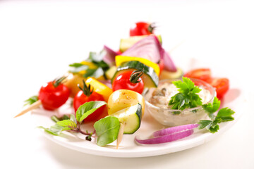 vegetarian barbecue skewer and dipping sauce