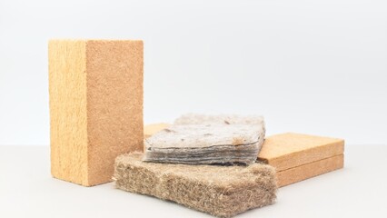 wooden and mineral fibers industrial thermal insulation materials - energy saving concept