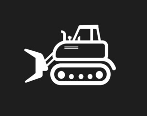 Bulldozer icon white, black background.