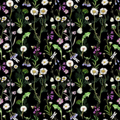 Repeat pattern of hand drawn garden wildflowers