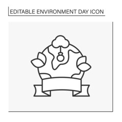 Earth line icon. Reforestation day banner. Forests regrowing. Eco awareness. Environment day concept. Isolated vector illustration. Editable stroke
