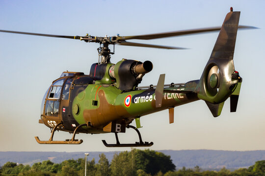 French Army Aerospatiale SA342M Gazelle military helicopter in flight