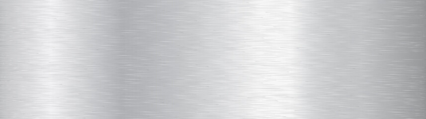 Brushed metal texture steel background. Stainless steel texture background with reflection. Metal technology horizontal background, brushed texture. Chrome, silver, steel, aluminum. Vector EPS10