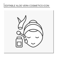 Cosmetology line icon. Soft serum with aloe vera gel for face moisturizing. Deep care. Beauty procedure.Aloe vera cosmetics concept. Isolated vector illustration. Editable stroke