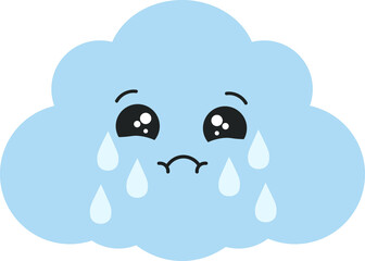 Cute Happy Cloud with Rain Drops, Seal or Icon Vector Illustration
