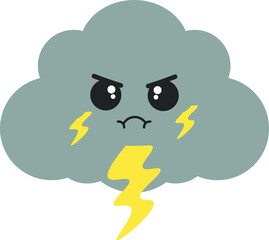 Cute Happy Cloud Thunderstorm and Lightning Seal or Icon Vector Illustration