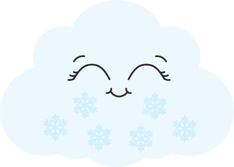 Cute Happy Cloud with Snowflakes, Seal or Icon Vector Illustration