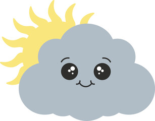 Cute happy cloud, Seal or Icon Vector Illustration