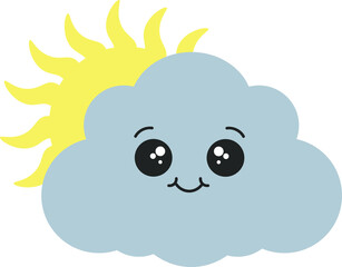 Cute happy cloud, Seal or Icon Vector Illustration