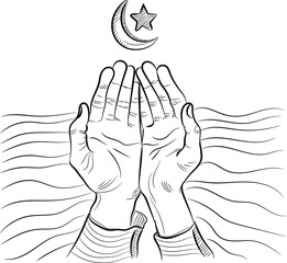 silhouette of a person with hands ramadan pray hand line art